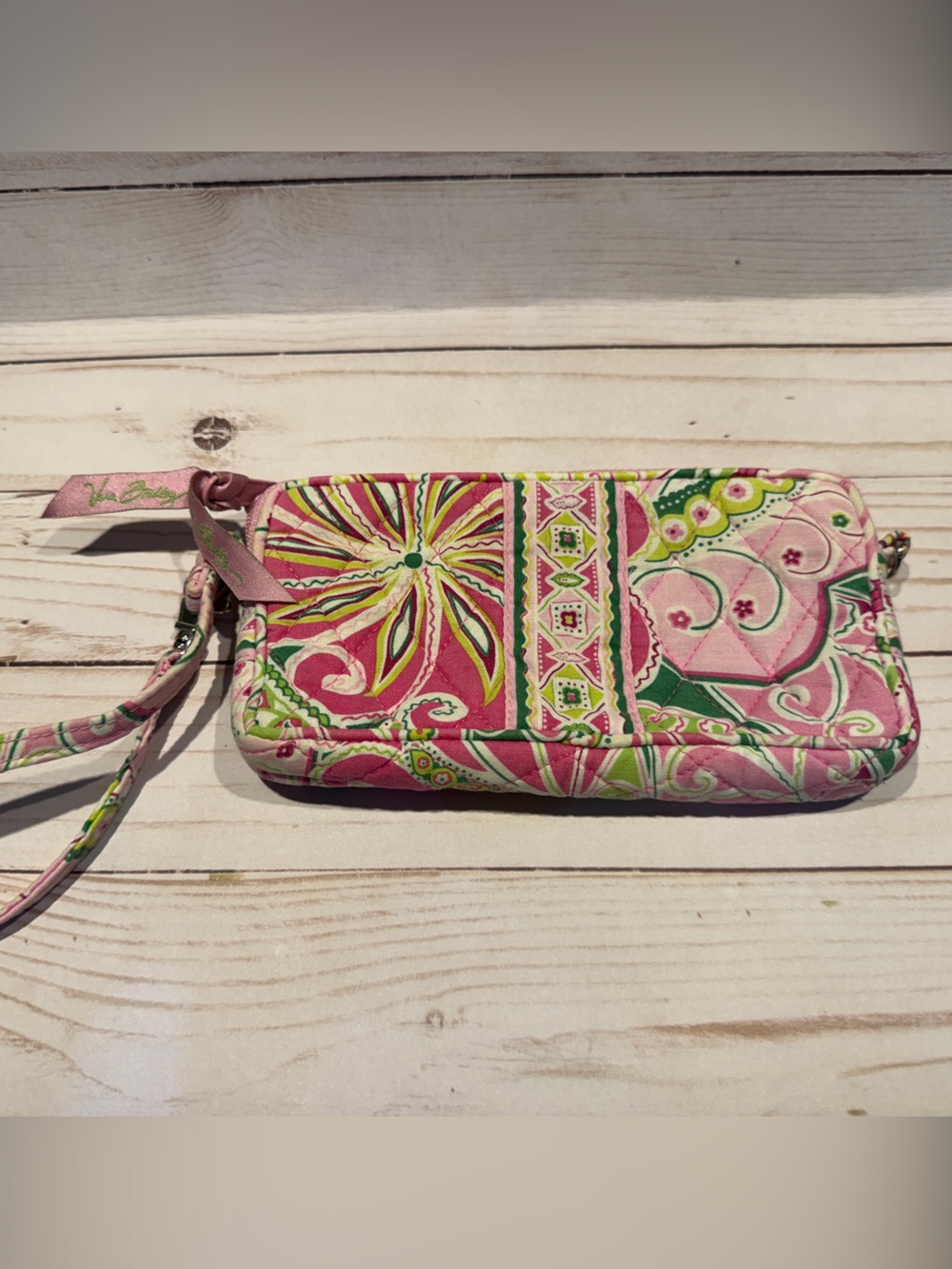 Vera Bradley pink and green quilted wrislet wallet